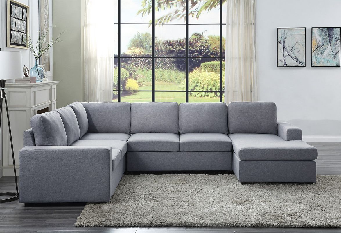 Warren Light Gray Linen 6 Seat Reversible Modular Sectional Sofa Chaise –  1stopbedrooms Pertaining To 6 Seater Sectional Couches (Gallery 2 of 20)