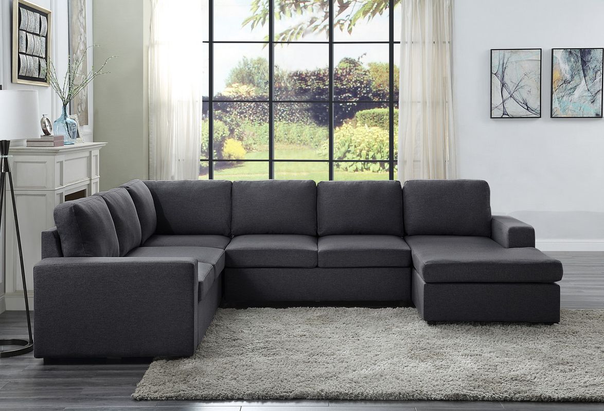 Warren Sectional Sofa With Reversible Chaise In Dark Gray Linen –  1stopbedrooms For Sectional Couches With Reversible Chaises (View 15 of 20)