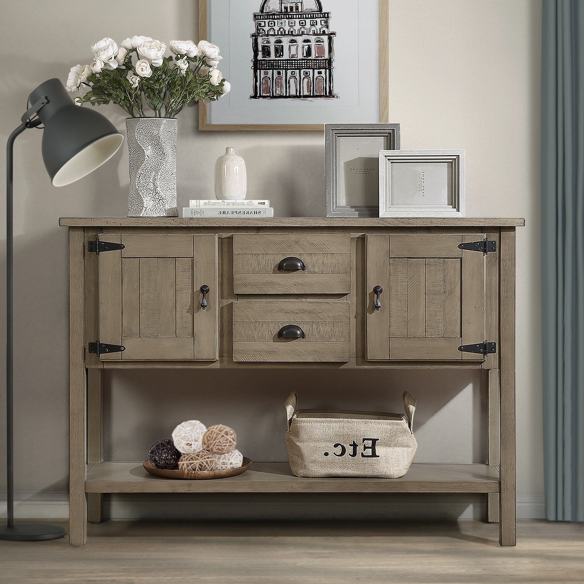 48'' Solid Wood Sideboard Console Table With 2 Drawers And Cabinets And  Bottom Shelf – Bed Bath & Beyond – 38422730 Regarding Sideboards Cupboard Console Table (Gallery 10 of 20)