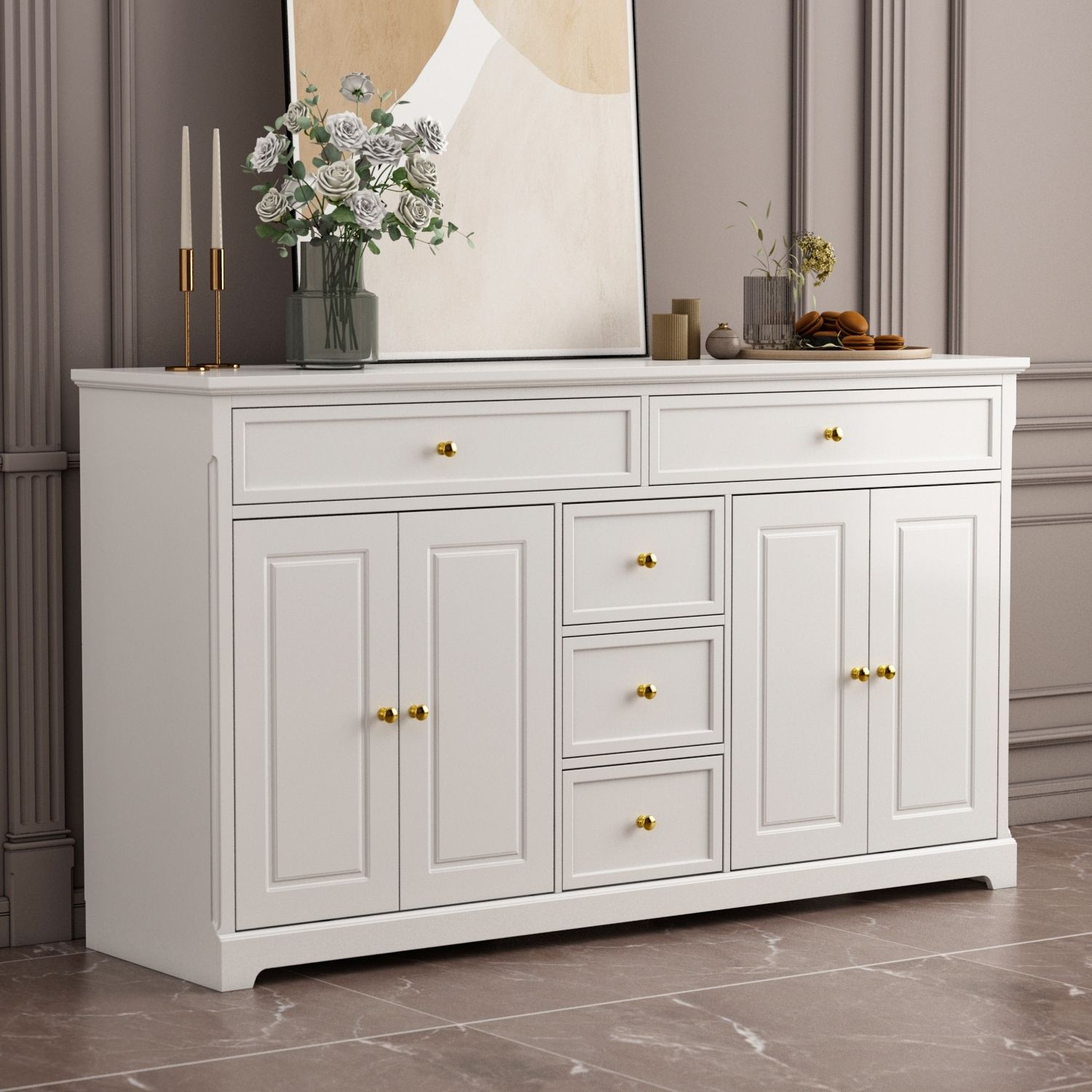 59.1''sideboard Buffet White Mid Century Modern Contemporary Lacquered – On  Sale – Bed Bath & Beyond – 36540538 In Mid Century Modern White Sideboards (Gallery 2 of 20)
