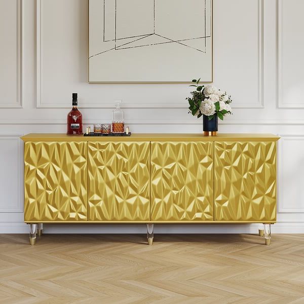 71" Gold Sideboard Buffet With 4 Door Modern Carved Storage Credenza  Adjustable Shelves Homary Pertaining To 4 Door Sideboards (Gallery 12 of 20)