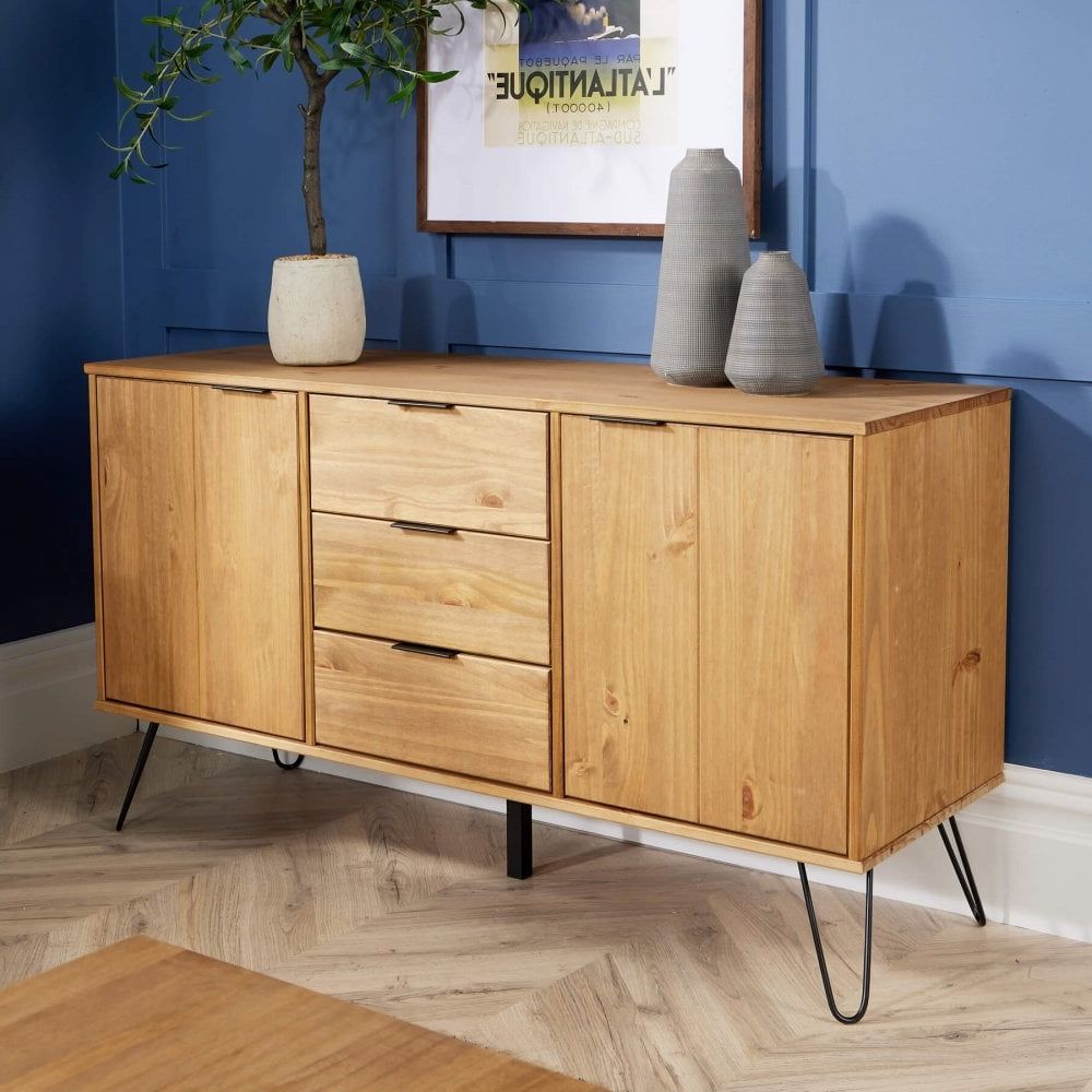 Acadia Pine 3 Drawer Sideboard – Big Furniture Warehouse With Regard To Sideboard Storage Cabinet With 3 Drawers &amp; 3 Doors (View 9 of 20)