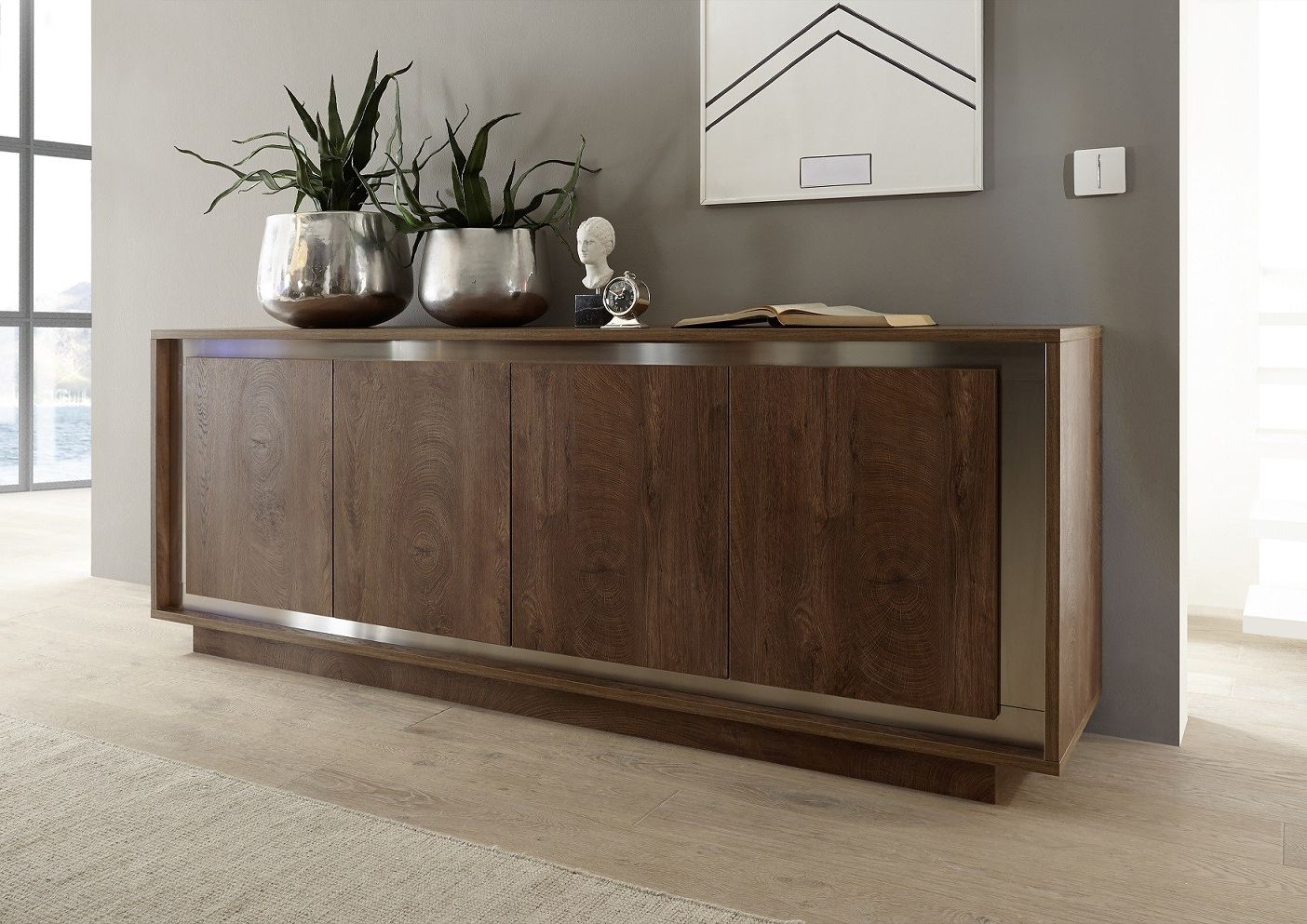 Amber Modern Sideboard In Oak Cognac With Inlays – Sideboards (2542) – Sena  Home Furniture Throughout Modern And Contemporary Sideboards (View 9 of 20)