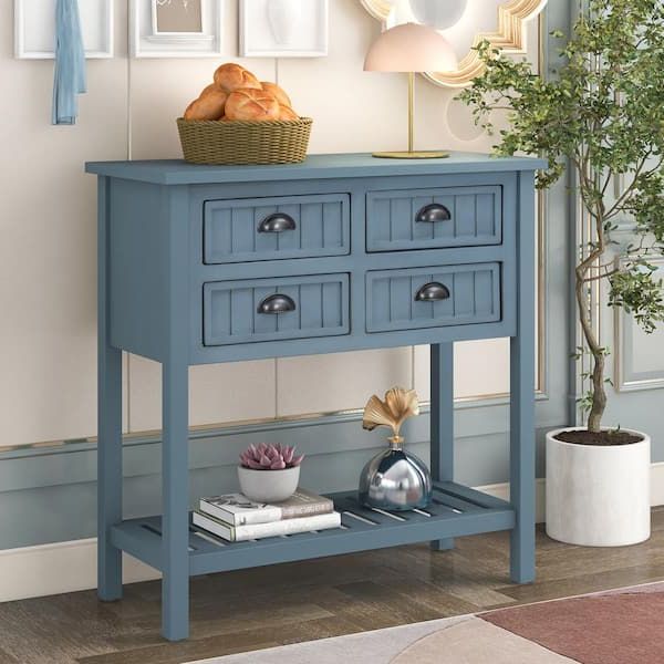 Anbazar Small Console Table Narrow Sofa Table With Drawers And Shelf, Buffet  Sideboard For Entryway, Living Room, Navy Kz 121 M – The Home Depot In Entry Console Sideboards (Gallery 9 of 20)