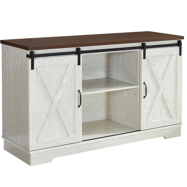 Anbazar White Buffet Sideboard With 2 Sliding Barn Doors, Kitchen Accent  Storage Cabinet With Storage Shelves For Dining Room D 001259 W – The Home  Depot Inside Sideboards Double Barn Door Buffet (Gallery 1 of 20)