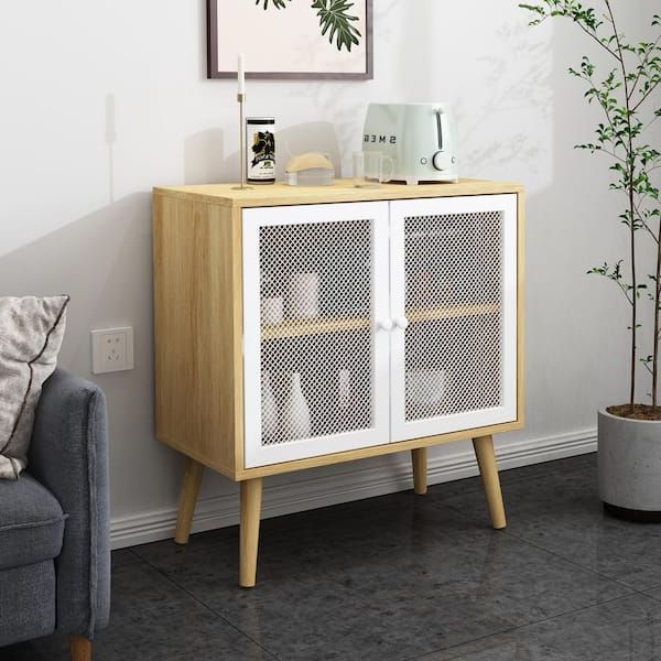 Angel Sar Natural Wood Storage Cabinet With 2 White Mesh Doors Ad000301 –  The Home Depot In Sideboards With Breathable Mesh Doors (Gallery 20 of 20)