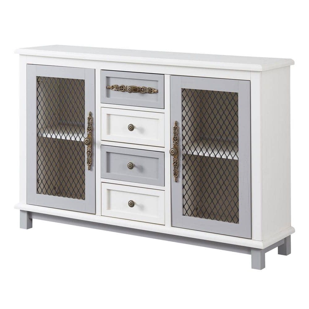 Antique White And Gray Retro Style Cabinet With 4 Drawers Of The Same Size  And 2 Iron Mesh Doors Ec Ctbn 9154 – The Home Depot Inside Sideboards With Breathable Mesh Doors (View 14 of 20)