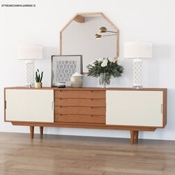 Aragon Two Tone Mid Century Modern Solid Wood Large Sideboard Cabinet Within Mid Century Modern White Sideboards (View 12 of 20)