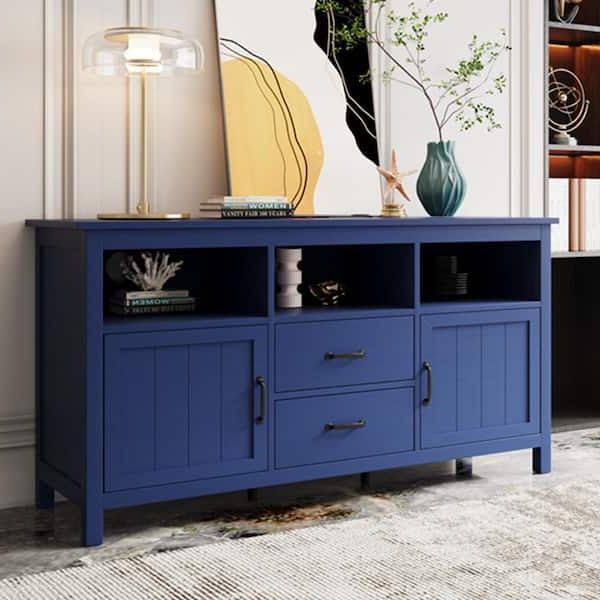 Athmile Navy Blue Sideboard With Cabinet And Drawers Gzx B2w20221133 – The  Home Depot Inside Navy Blue Sideboards (Gallery 3 of 20)