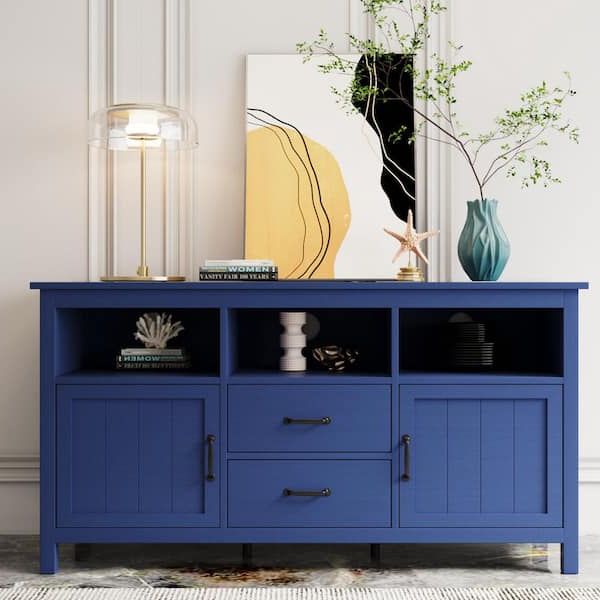 Athmile Navy Blue Sideboard With Cabinet And Drawers Gzx B2w20221133 – The  Home Depot With Navy Blue Sideboards (Gallery 14 of 20)