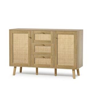 Aupodin Rattan Buffet Sideboard With 3 Drawers, Entryway Serving Accent  Storage Cabinet Natural Oak H0028 – The Home Depot Intended For Assembled Rattan Buffet Sideboards (View 7 of 20)