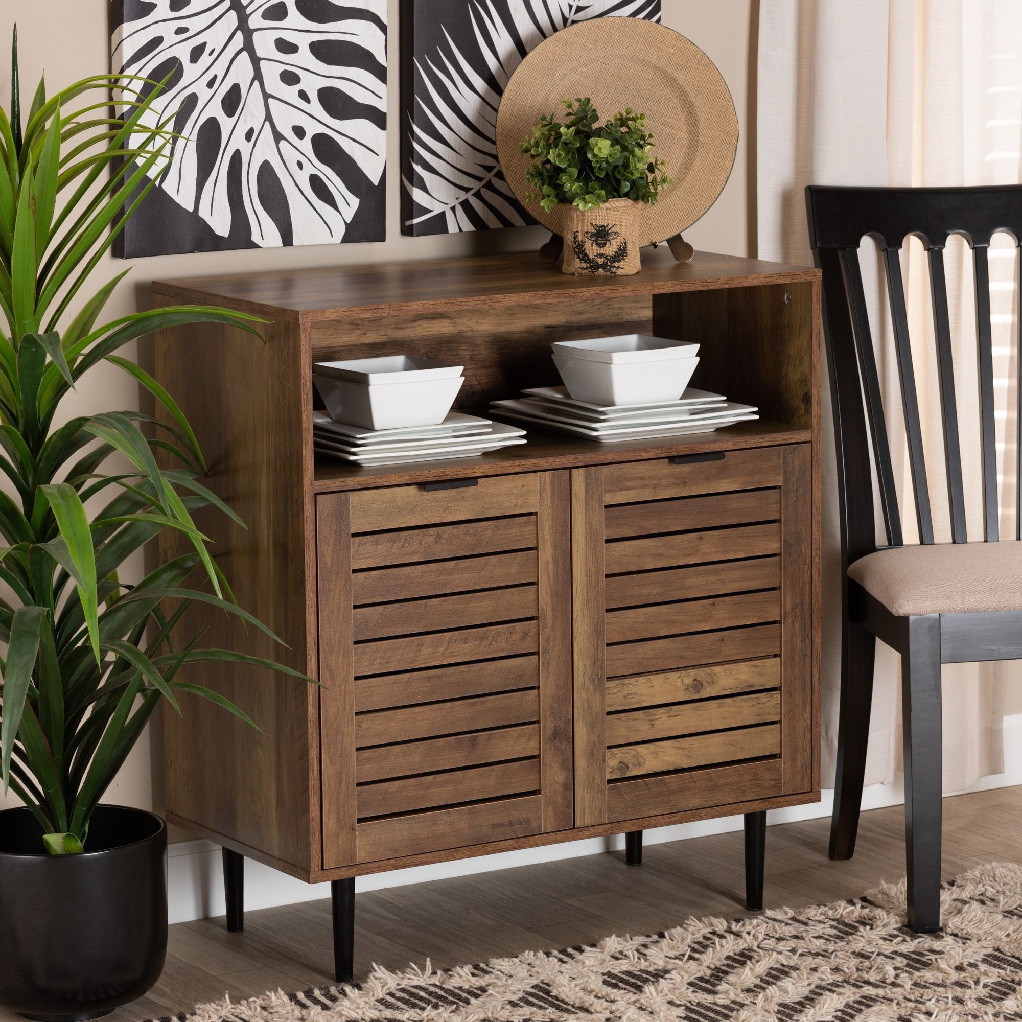 Baylah Mid Century Modern Natural Brown Finished Wood And Black Metal  2 Door Sideboard – On Sale – Bed Bath & Beyond – 37161065 With Brown Finished Wood Sideboards (View 2 of 20)