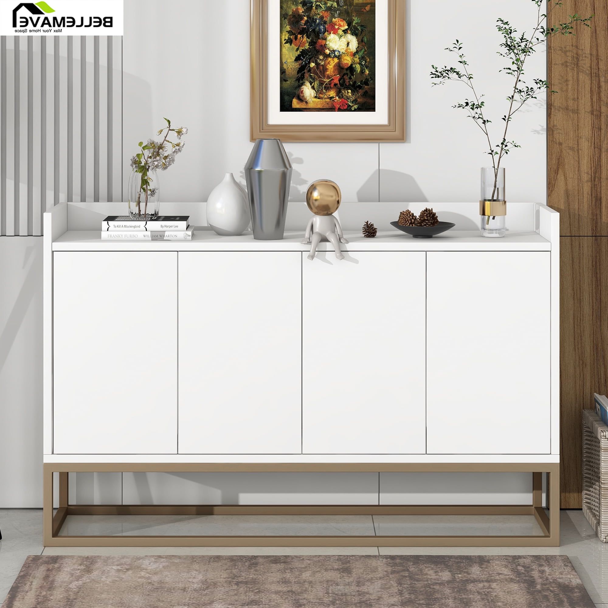 Bellemave Modern Sideboard Buffet Cabinet, Kitchen Storage Cabinet Buffet  Table With Adjustable Shelf, Free Standing Cabinet For Living Room Dining  Room Entryway (white) – Walmart Intended For Sideboards For Entryway (View 14 of 20)