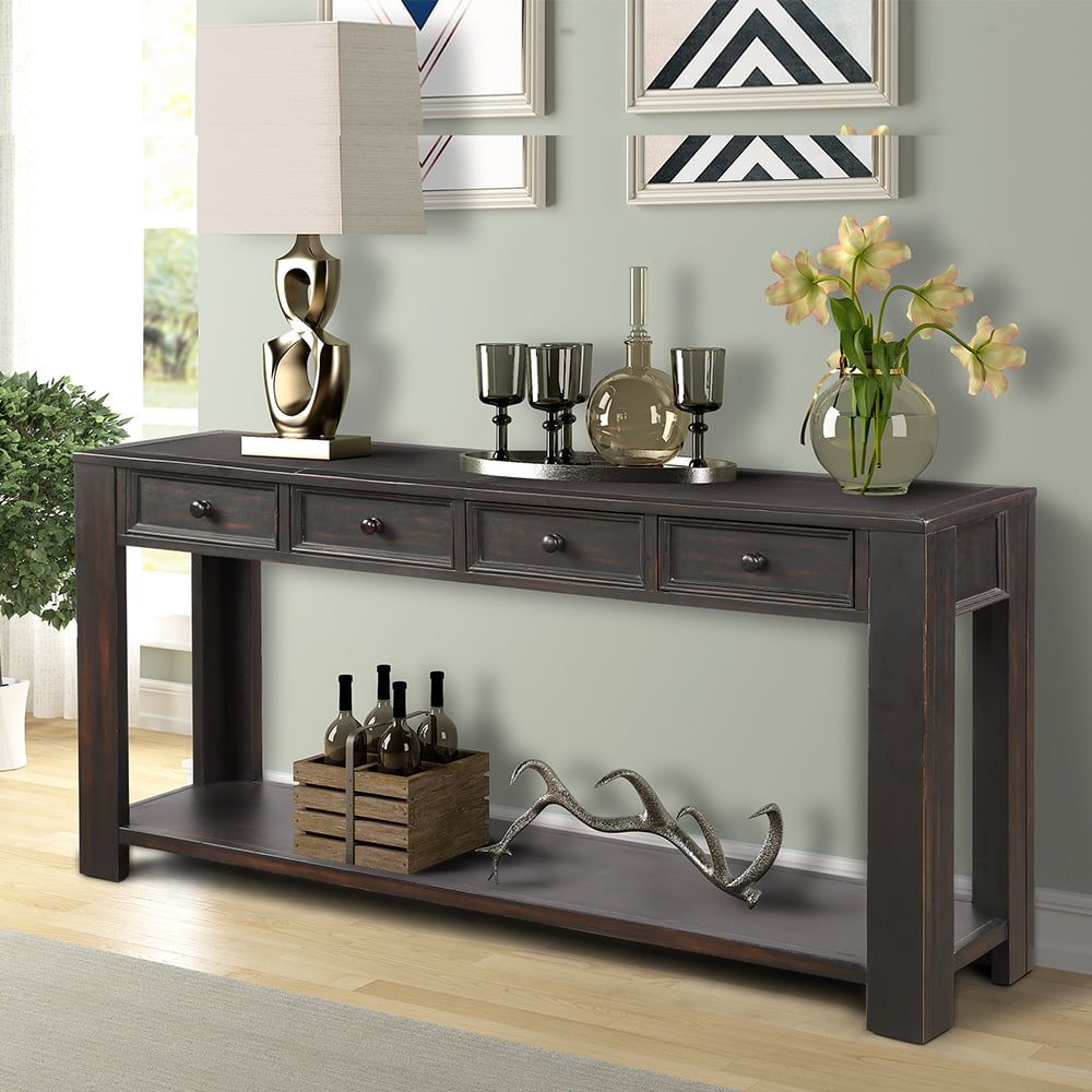 Buffet Cabinet Sideboard Console Table For Entryway, Kitchen Storage  Cabinet With 4 Drawers, Bottom Shelf, Home Furniture Console Table, Upgrade  Solid Wood Frame & Legs, 64" X 15" X 30", Black, Q7133 – With Regard To Entry Console Sideboards (Gallery 16 of 20)