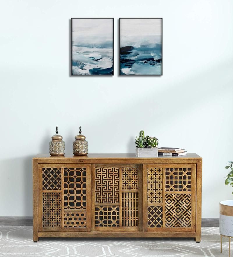 Buy Tishya Solid Wood Sideboard In Provincial Teak Finish With Sliding Door  At 6% Offmudramark From Pepperfry | Pepperfry Throughout Sideboards With Breathable Mesh Doors (Gallery 16 of 20)
