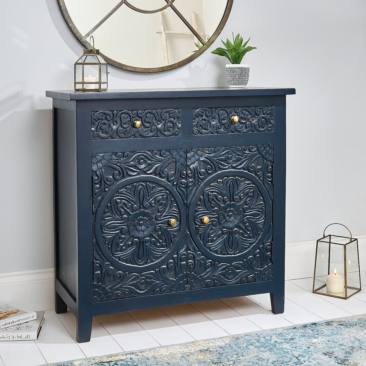 Carved Wood Sideboard – Navy – Zaza Homes Inside Navy Blue Sideboards (View 5 of 20)