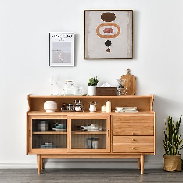 Casti 1200mm Mid Century Modern Natural Sideboard Buffet Kitchen Cabinet  With Hutch Homary For Buffet Cabinet Sideboards (View 18 of 20)