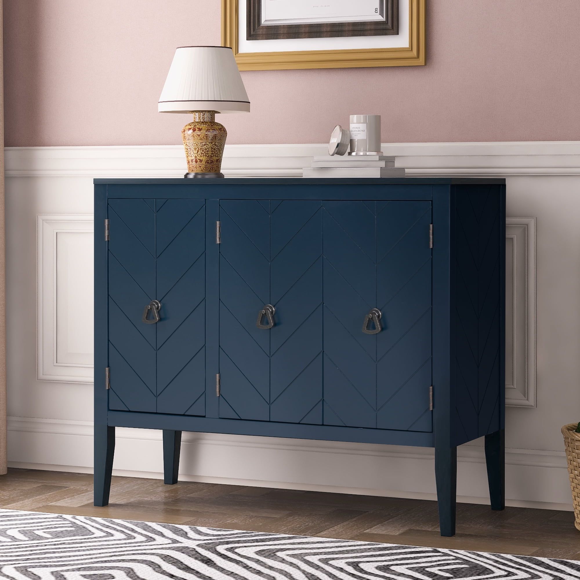 Clearance! Console Table With Storage, Mid Century Sideboard Buffet  Cabinet, Blue Wooden Buffet Cabinet, 3 Door Accent Cabinet For Living Room,  Entryway, Corridor, 37 X 15.7 X 31.5 Inch, Ja3981 – Walmart Pertaining To Navy Blue Sideboards (Gallery 10 of 20)