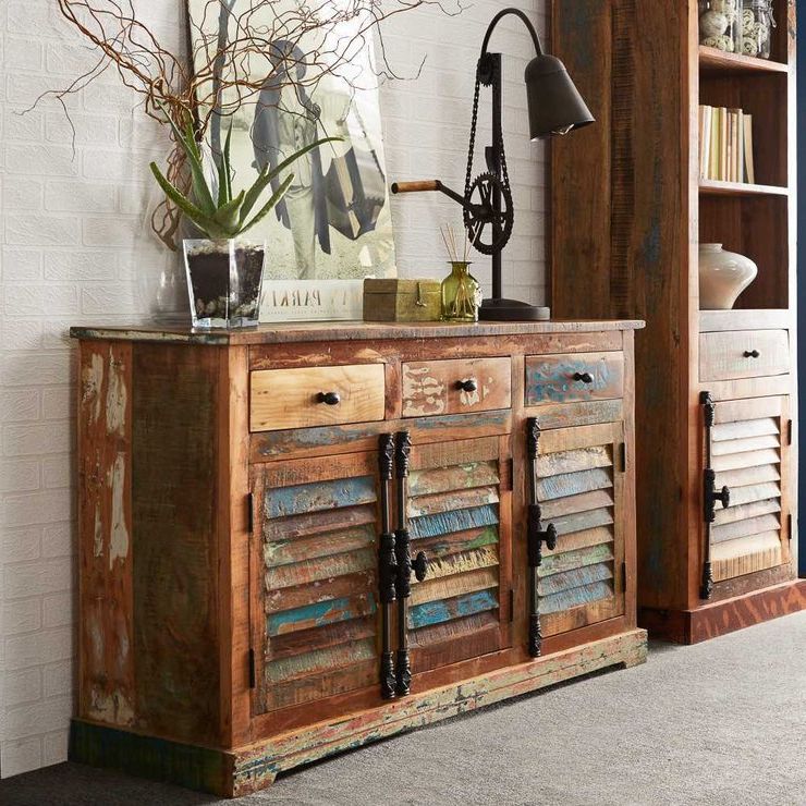 Coastal 3 Door 3 Drawer Sideboard Reclaimed Wood | Sideboards & Display  Cabinets Intended For Sideboard Storage Cabinet With 3 Drawers &amp; 3 Doors (Gallery 13 of 20)