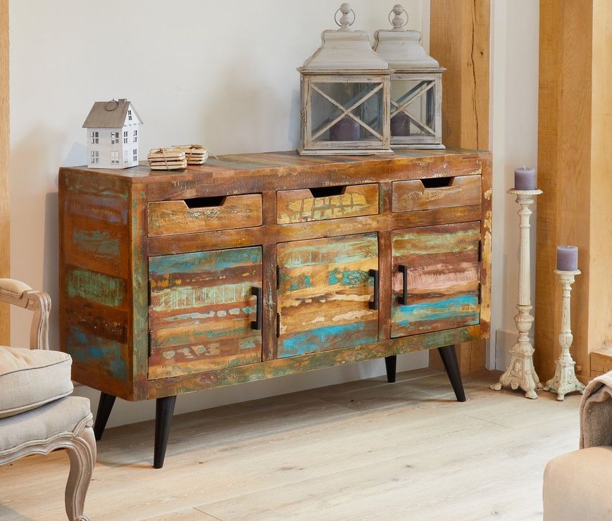 Coastal Chic Large Sideboard 3 Drawer 3 Door Reclaimed Wood | Sideboards &  Display Cabinets Intended For 3 Drawer Sideboards (View 16 of 20)
