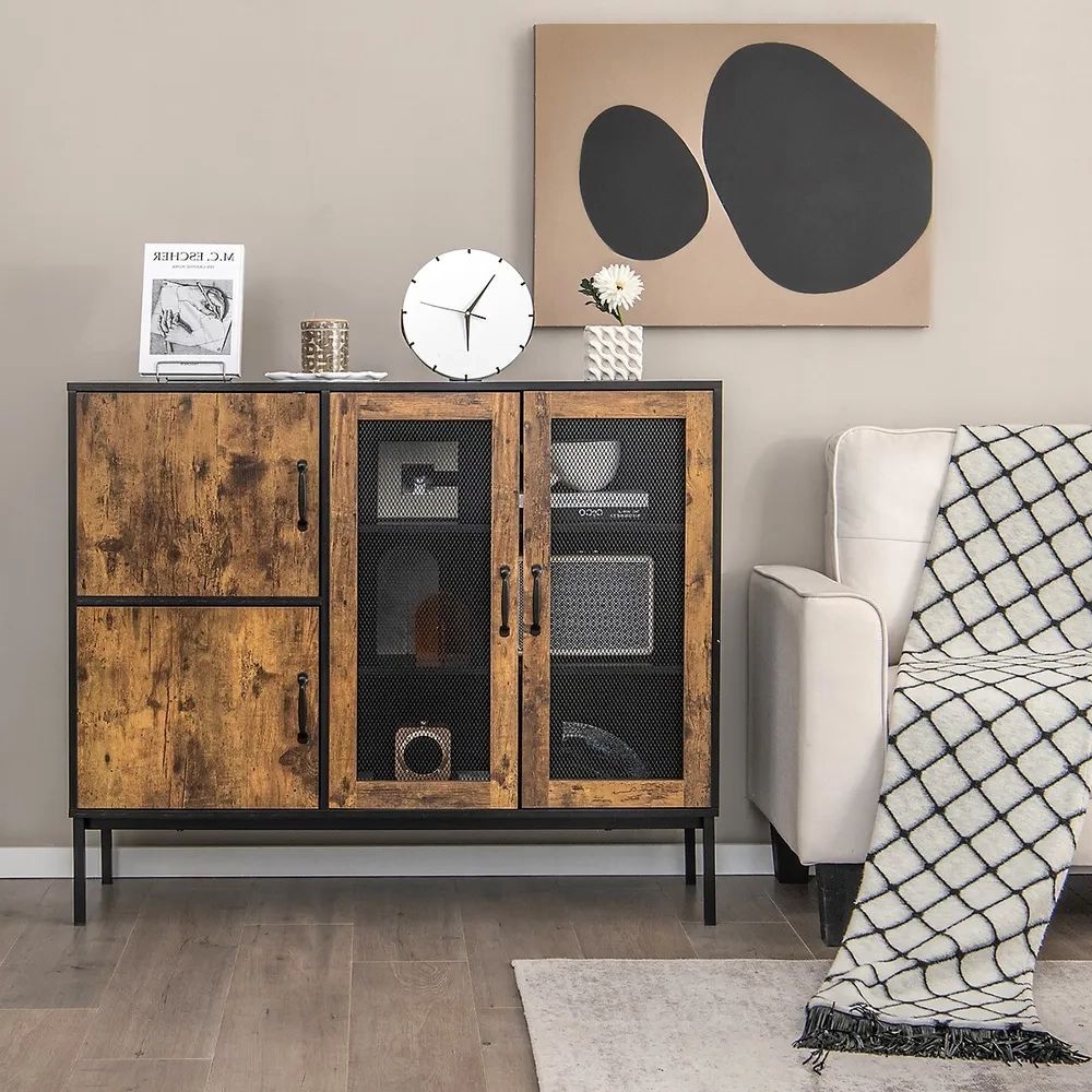 Costway Farmhouse Buffet Sideboard Console Table Cupboard With Metal Mesh  Doors & Cabinets | Southcentre Mall In Sideboards Cupboard Console Table (View 17 of 20)