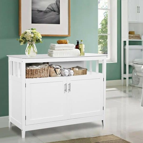 Costway White Storage Cabinet Buffet Server Table Sideboard Ghm0025 – The  Home Depot Throughout Storage Cabinet Sideboards (Gallery 8 of 20)
