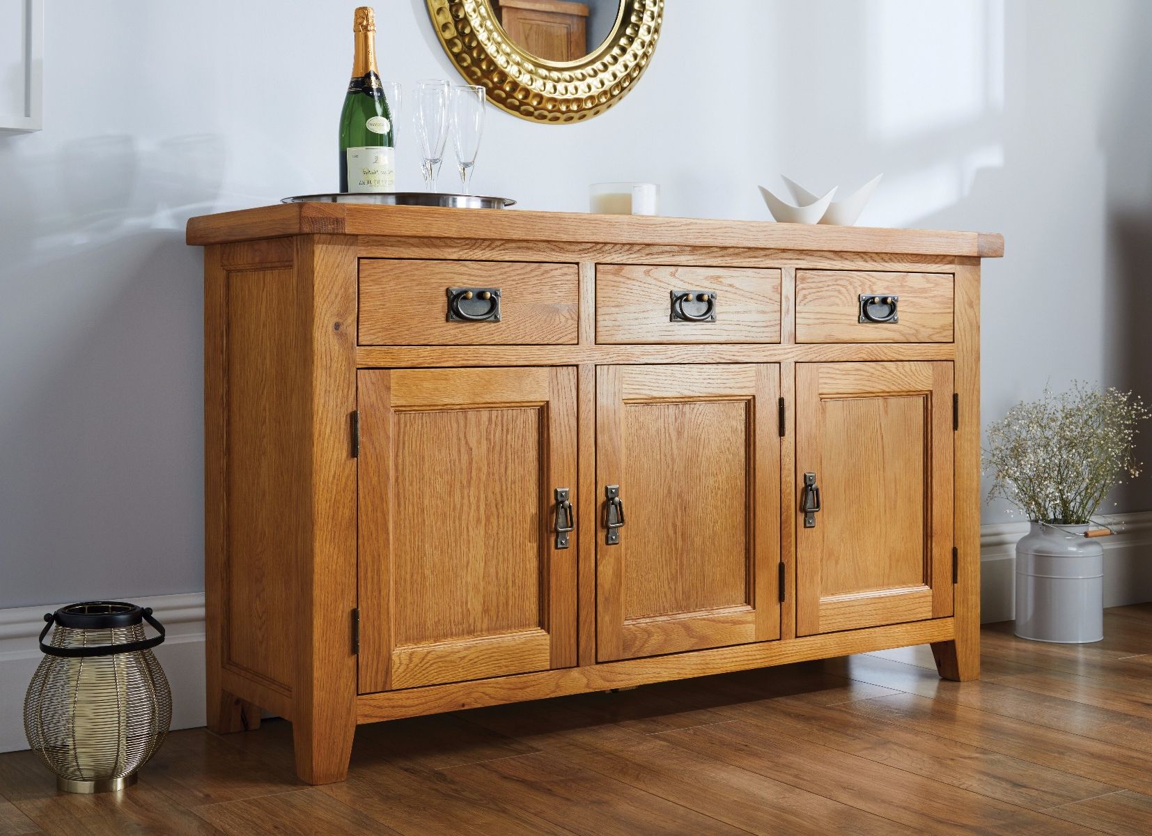 Country Oak Rustic 3 Door Medium Sized Sideboard – Free Delivery | Top  Furniture For 3 Drawer Sideboards (Gallery 19 of 20)
