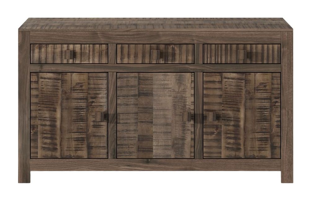 Dakota Mango Wood Sideboard, Indian Dark Walnut Rustic Finish, 135cm Medium  Cabinet – 3 Door With 3 Drawers – Cfs Furniture Uk Inside Rustic Walnut Sideboards (View 10 of 20)