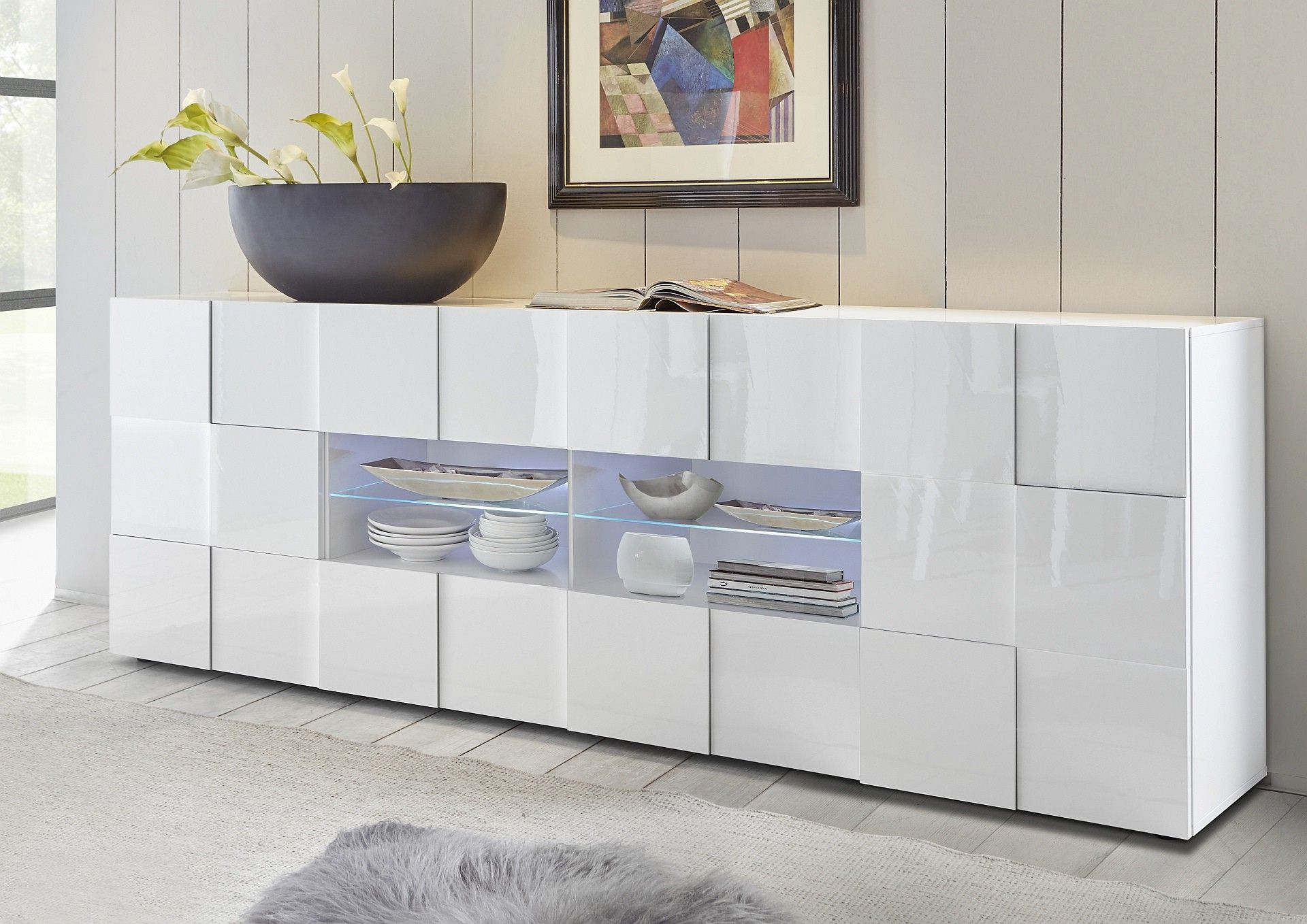 Diana 241cm White Gloss Sideboard With Led Lights – Sideboards (2839) –  Sena Home Furniture Pertaining To Sideboards With Led Light (View 4 of 20)
