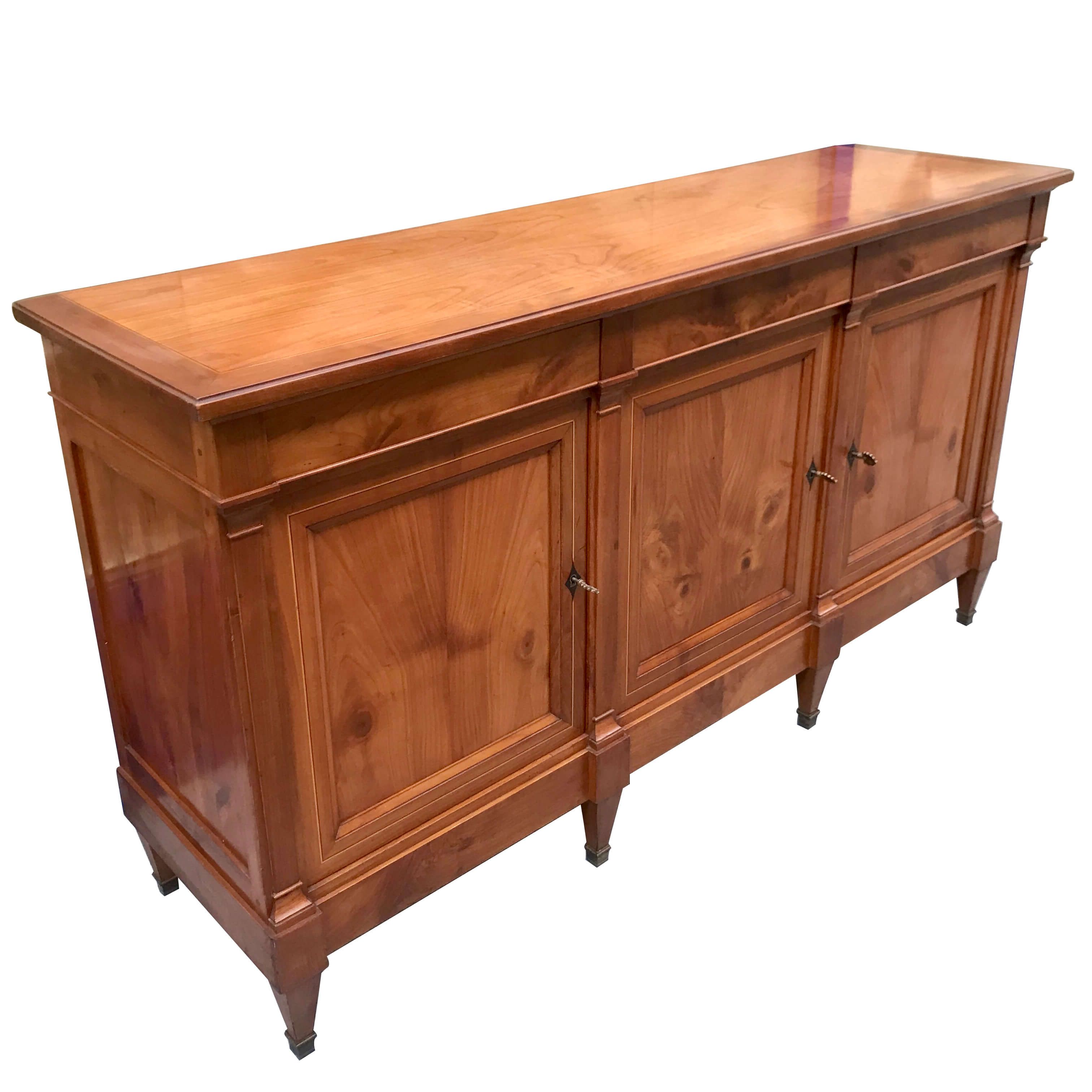 Directoire Style Sideboard With 3 Doors And 3 Drawers In Cherry Wood With  Inlaid Fillets And Bronze Brackets, 19th Century | Intondo Inside Sideboard Storage Cabinet With 3 Drawers &amp; 3 Doors (Gallery 12 of 20)
