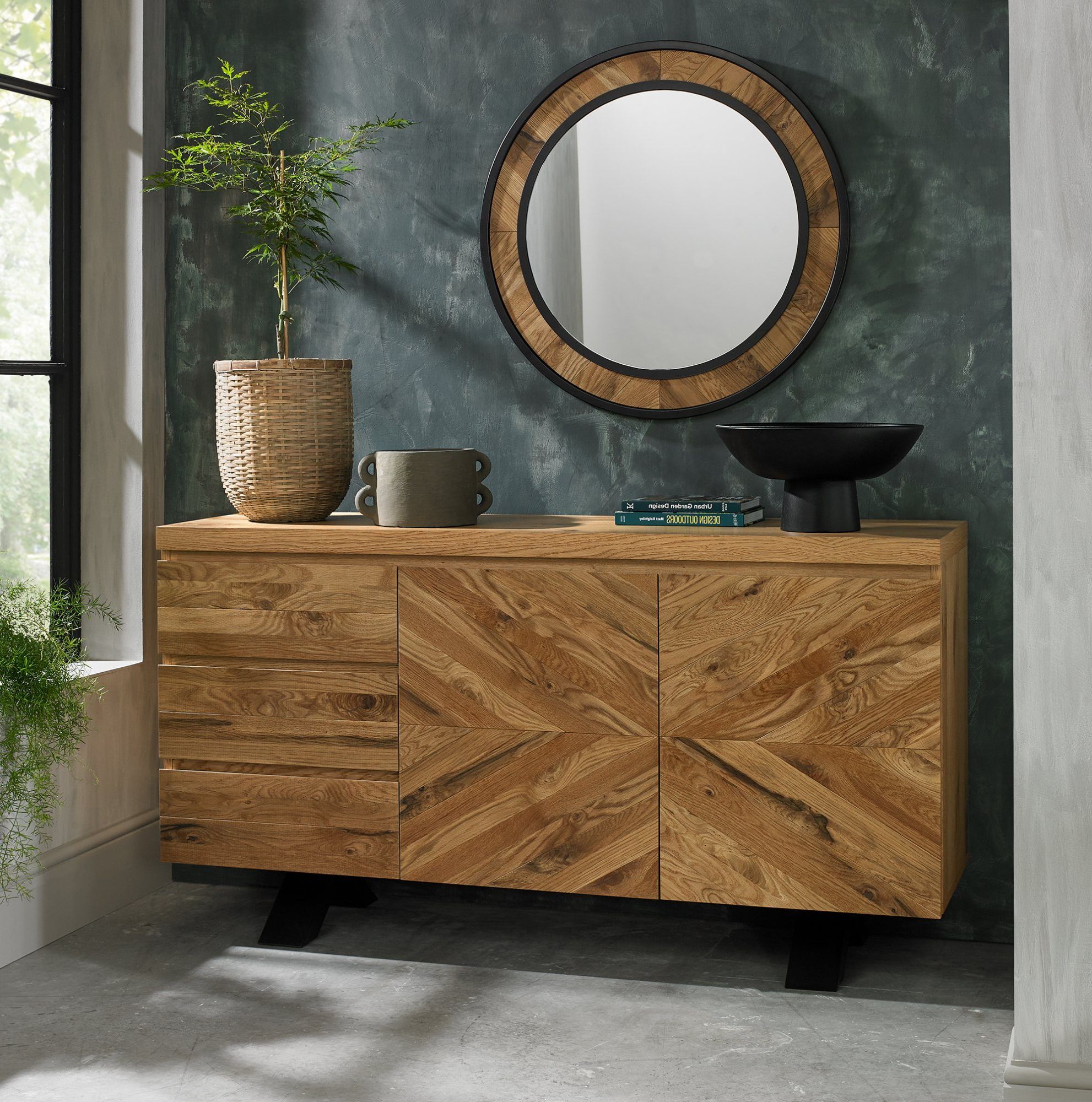 Ellipse Rustic Oak Wide Sideboard – Belgica Furniture Intended For Sideboards Accent Cabinet (View 7 of 20)
