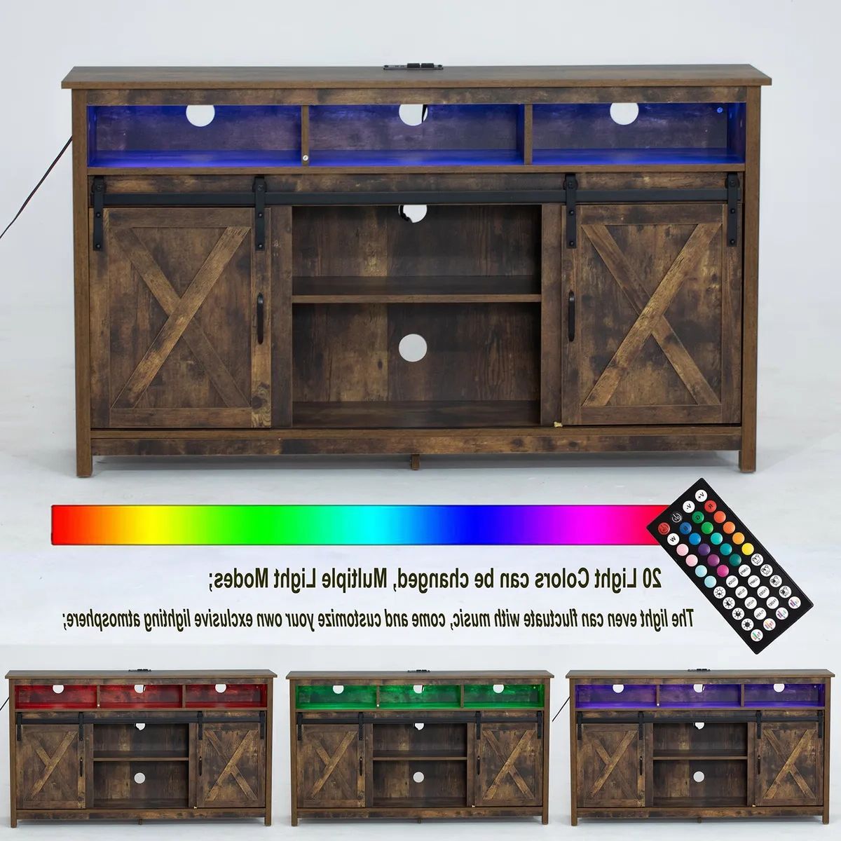 Farmhouse Led Coffee Bar Cabinet Barn Door Sideboard Buffet With Power  Outlet | Ebay For Sideboards With Power Outlet (View 4 of 20)