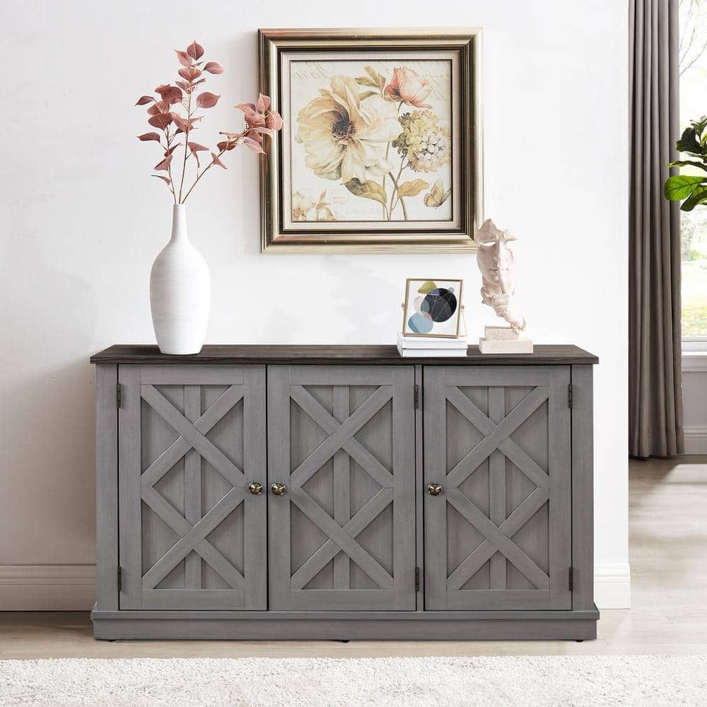Festivo 48 In. 3 Door Gray Sideboard Buffet Table Accent Cabinet Fts20642b  – The Home Depot Within Gray Wooden Sideboards (Gallery 3 of 20)