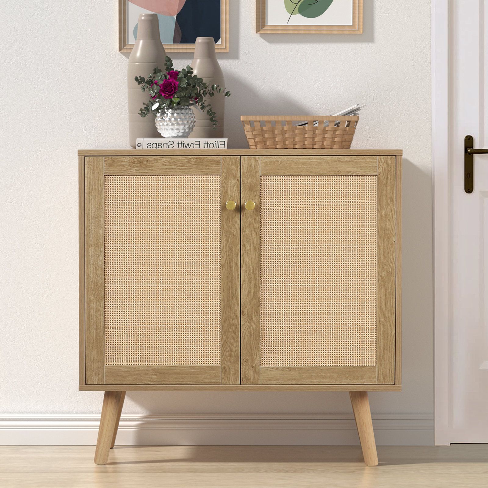 Gracie Oaks Taino Rattan Storage Cabinet, 2 Door Sideboard Buffet Storage  Cabinet With Adjustable Shelf Large Space | Wayfair Inside Sideboards Accent Cabinet (Gallery 6 of 20)