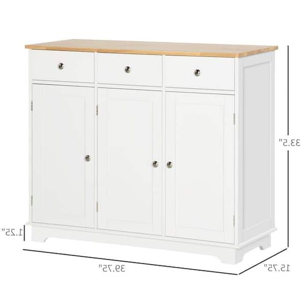 Homcom Modern White Sideboard With Rubberwood Top And Drawers 835 511wt –  The Home Depot Inside Sideboards With Rubberwood Top (Gallery 2 of 20)