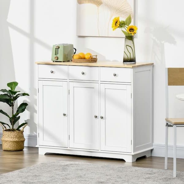 Homcom Modern White Sideboard With Rubberwood Top And Drawers 835 511wt –  The Home Depot Pertaining To Sideboards With Power Outlet (View 12 of 20)