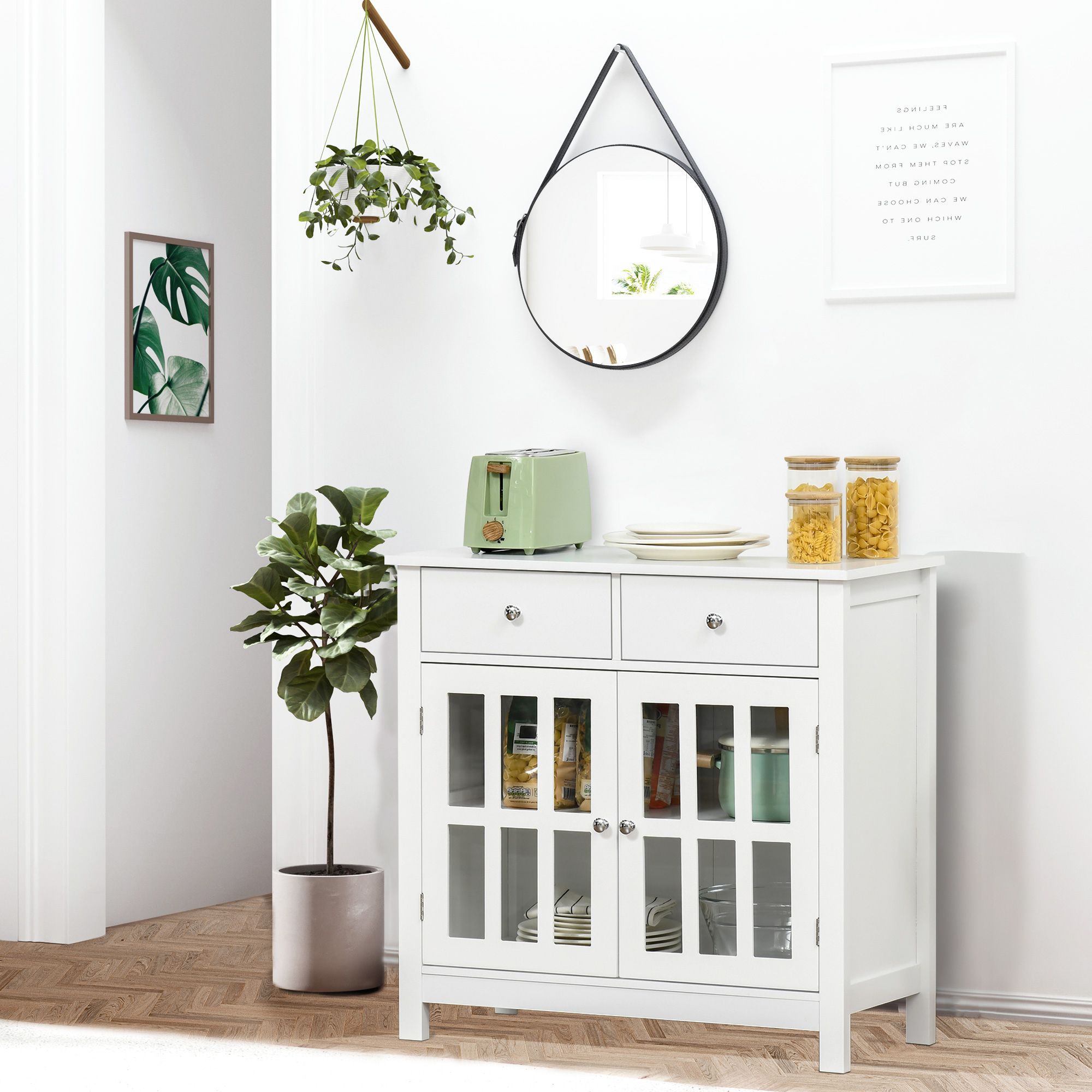Homcom Sideboard Buffet Cabinet, Kitchen Storage Cabinet Cupboard Console  Table With Glass Doors, Drawers For Bar, Dining Room, Hallway, White |  Aosom Canada Within Sideboards Cupboard Console Table (Gallery 8 of 20)