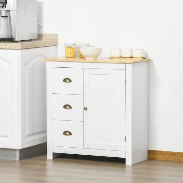 Homcom White Floor Cabinet, Storage Sideboard With Rubberwood Top,  3 Drawers 838 187wt – The Home Depot For Sideboards With Rubberwood Top (Gallery 16 of 20)