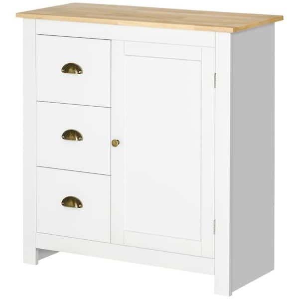 Homcom White Floor Cabinet, Storage Sideboard With Rubberwood Top,  3 Drawers 838 187wt – The Home Depot Inside Sideboards With Rubberwood Top (View 5 of 20)