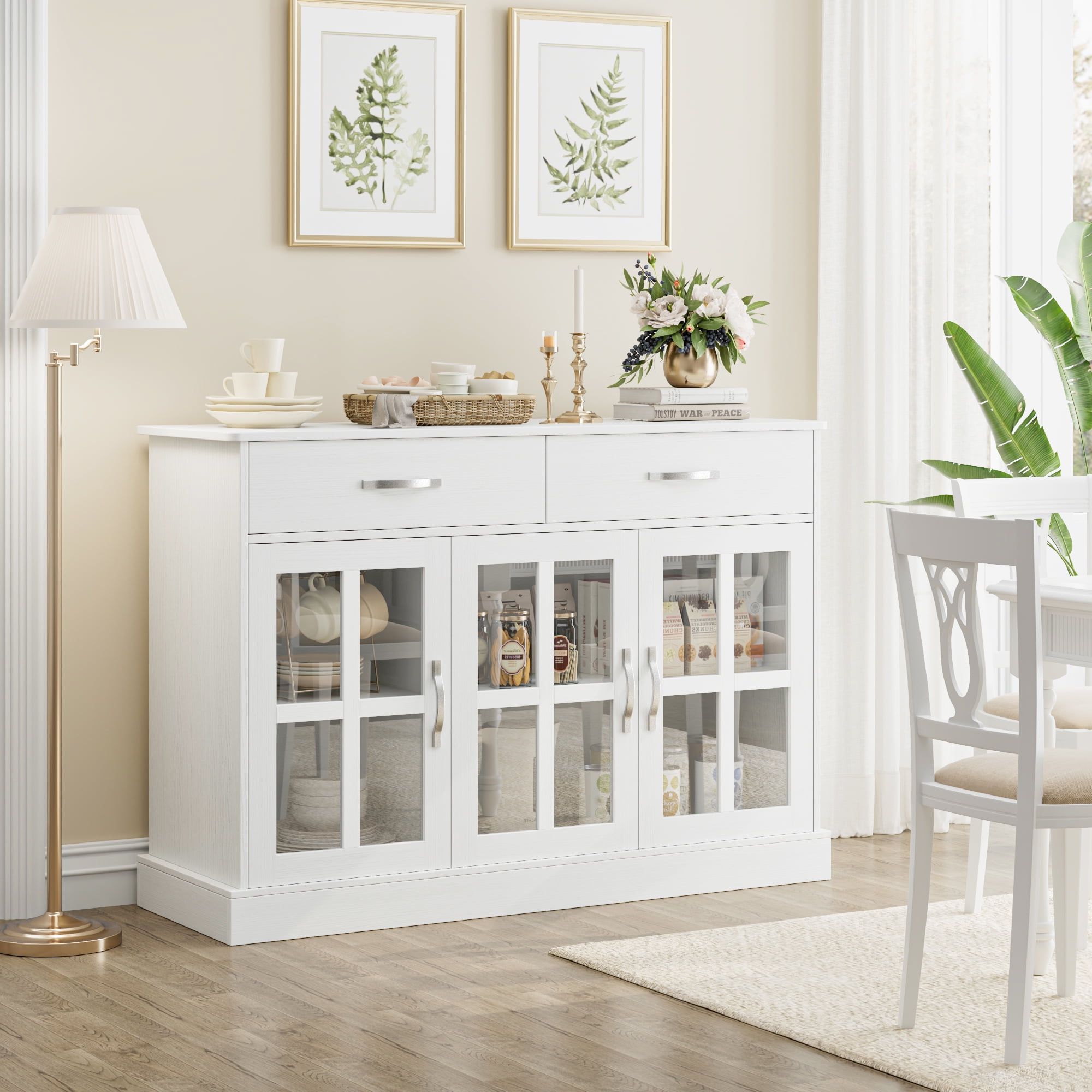 Homfa Buffet Storage Cabinet, Kitchen Sideboard With 3 Doors&2 Drawers For  Dining Room, White Finish – Walmart In 3 Doors Sideboards Storage Cabinet (View 16 of 20)