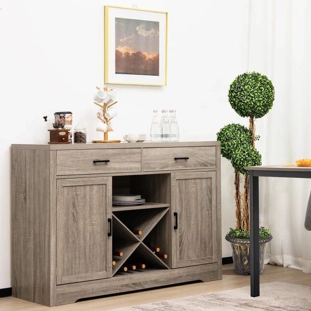 Kitchen Home Buffet Sideboard Wooden 2 Doors With 2 Drawers Wine Rack  Living Room Storage Cabinet – Sideboards – Aliexpress Pertaining To Storage Cabinet Sideboards (View 18 of 20)