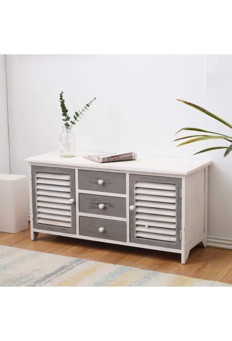 Low Sideboard In White And Gray Vintage Style – Mobili Rebecca Within Gray Wooden Sideboards (Gallery 9 of 20)