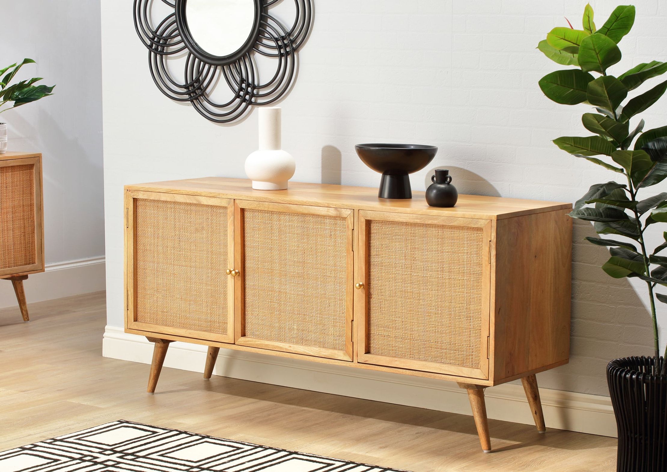 Manhattan Wood 3 Door Credenza With Natural Rattan Details | Sustainable  And Eco Friendly Pertaining To Assembled Rattan Sideboards (View 18 of 20)