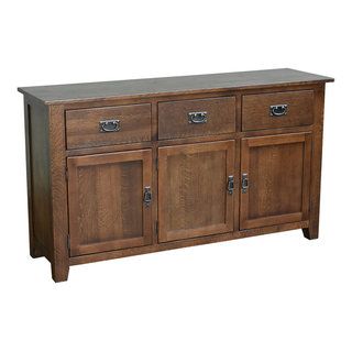 Mission Solid Oak 3 Drawer 3 Door Sideboard – Walnut (aw) – Craftsman –  Buffets And Sideboards  Crafters And Weavers | Houzz Within 3 Door Sideboards (View 6 of 20)