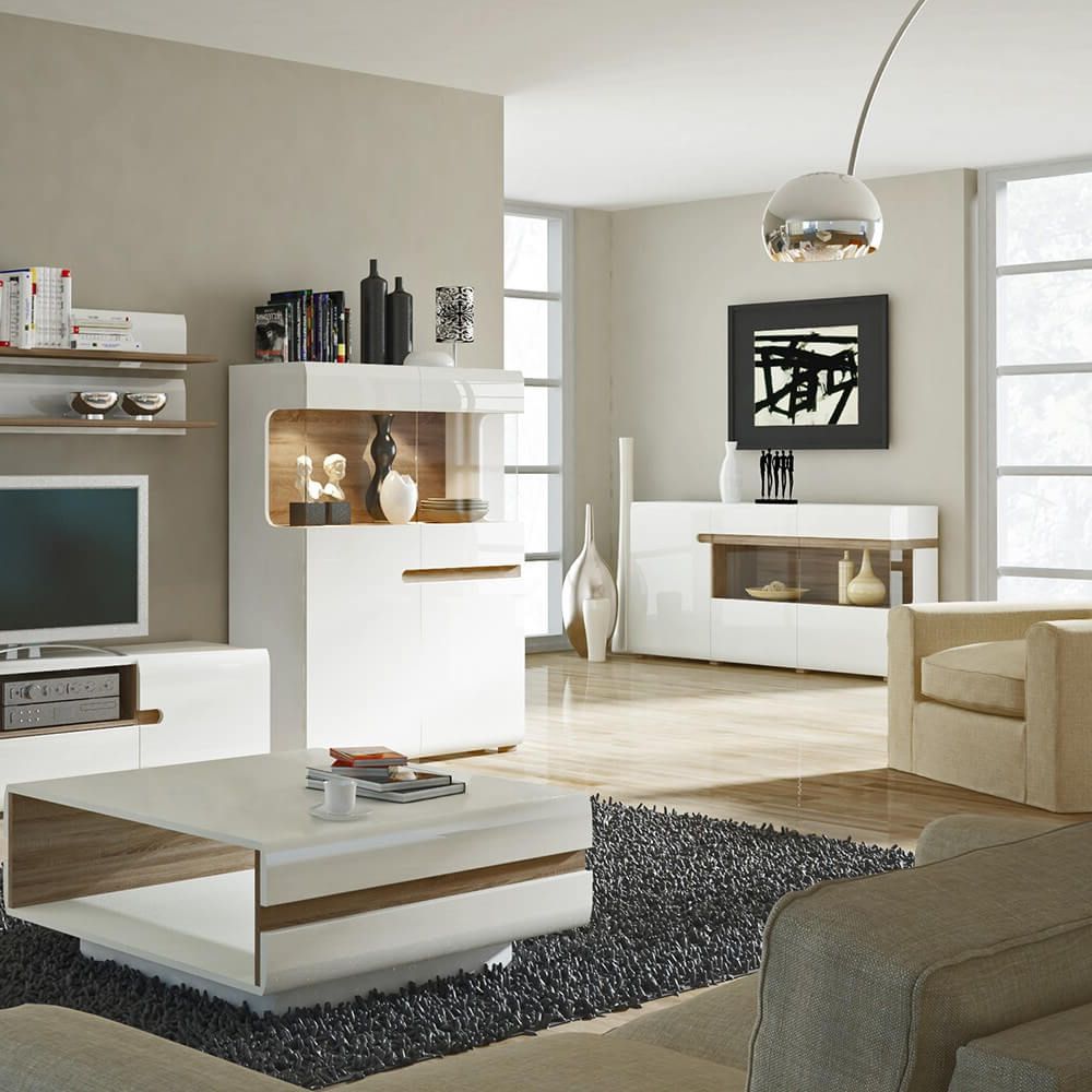 Mode White Gloss & Oak Sideboard | Sideboards | Fads With Regard To White Sideboards For Living Room (Gallery 17 of 20)