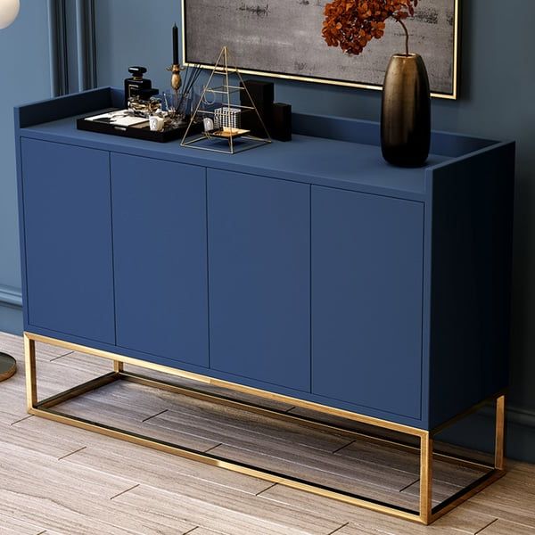 Modern 1200mm Blue Sideboard Buffet Storage Kitchen Cabinet With 4 Doors In  Gold Homary Inside Navy Blue Sideboards (Gallery 19 of 20)