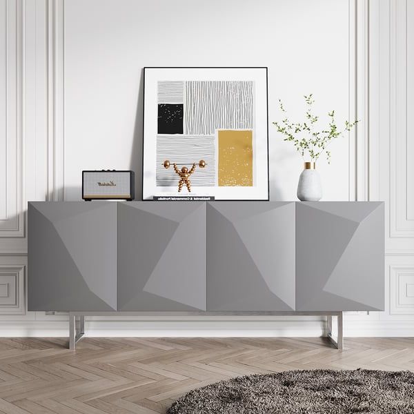 Modern 71" Gray Sideboard Buffet Storage Kitchen Cabinet With 4 Doors Adjustable  Shelves Homary Regarding Sideboards With Adjustable Shelves (Gallery 15 of 20)