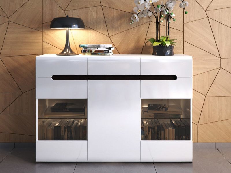 Modern Large Glass Sideboard Display Cabinet White/wenge/black Gloss Insert Led  Lights | Impact Furniture Inside Sideboards With Led Light (View 6 of 20)
