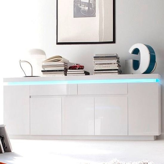 Odessa White High Gloss Sideboard With 5 Door 2 Drawer And Led | Furniture  In Fashion With Sideboards With Led Light (Gallery 3 of 20)