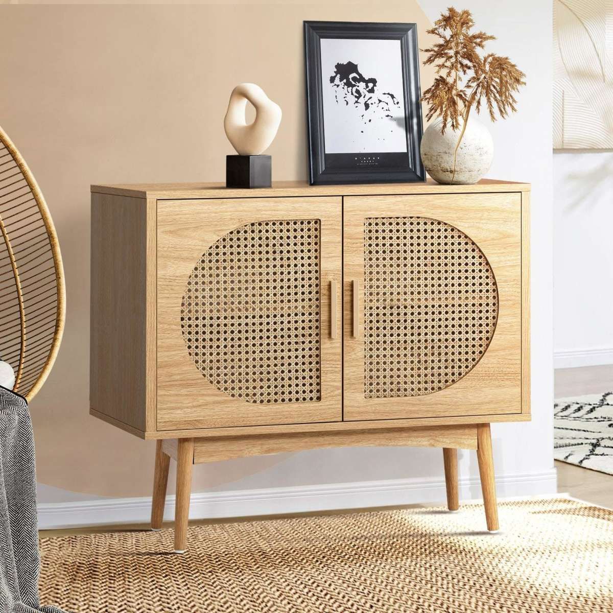 Oikiture Sideboard Cabinet Buffet Rattan Furniture Cupboard Hallway Shelf  Wood 1ea | Woolworths Within Assembled Rattan Sideboards (View 8 of 20)